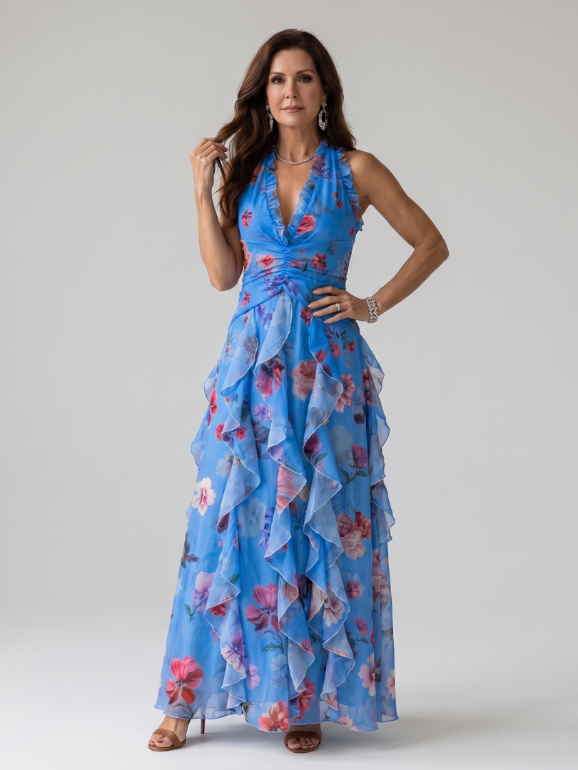 Nori Women's Maxi Dress | Lightweight Floral Design, Sleeveless Halter Neckline 4
