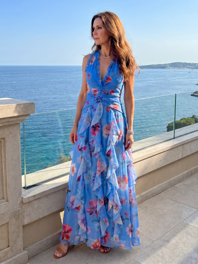 Nori Women's Maxi Dress | Lightweight Floral Design, Sleeveless Halter Neckline 7