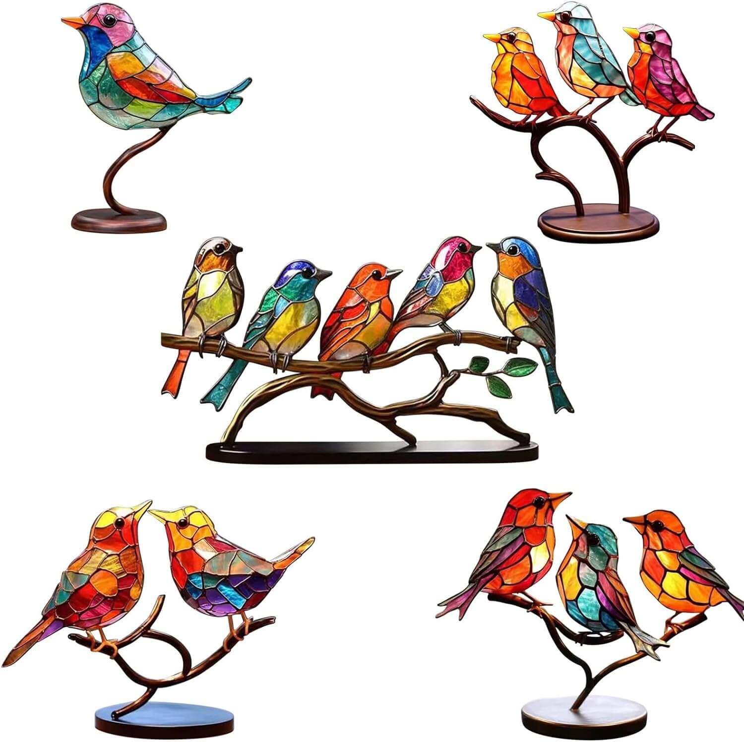 Oiseaux Colorés Sculpture Décorative | Artisans, Élégante et Vibrante 5