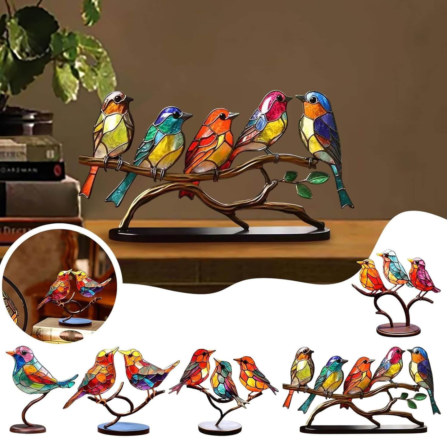 Oiseaux Colorés Sculpture Décorative | Artisans, Élégante et Vibrante 6