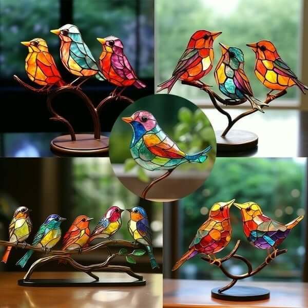 Oiseaux Colorés Sculpture Décorative | Artisans, Élégante et Vibrante 8