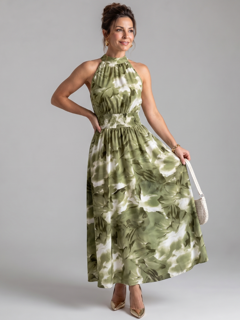 Olivia Women's Midi Dress | Lightweight Fabric, Abstract Print 0
