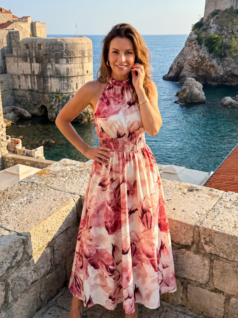 Olivia Women's Midi Dress | Lightweight Fabric, Abstract Print 8