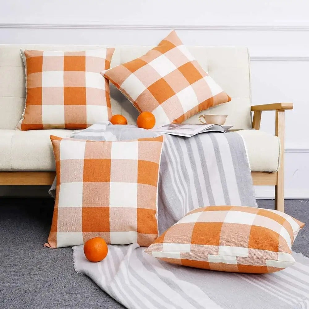 Olivier Taie d'Oreiller | Motif Carreaux Automnal, Doux en Coton-Polyester 1