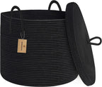 Panier de Rangement Selwyn | Corde de Coton Noir avec Couvercle, Grand Format 0