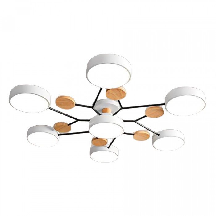 Plafonnier LED Néo | Design Scandinave Métal Bois Acrylique, Luminaire Épuré pour Salon 12