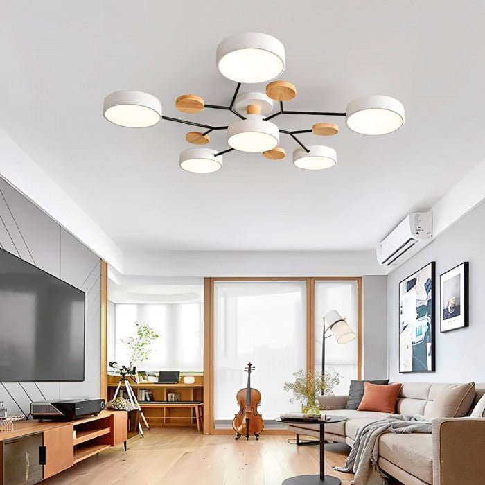 Plafonnier LED Néo | Design Scandinave Métal Bois Acrylique, Luminaire Épuré pour Salon 3