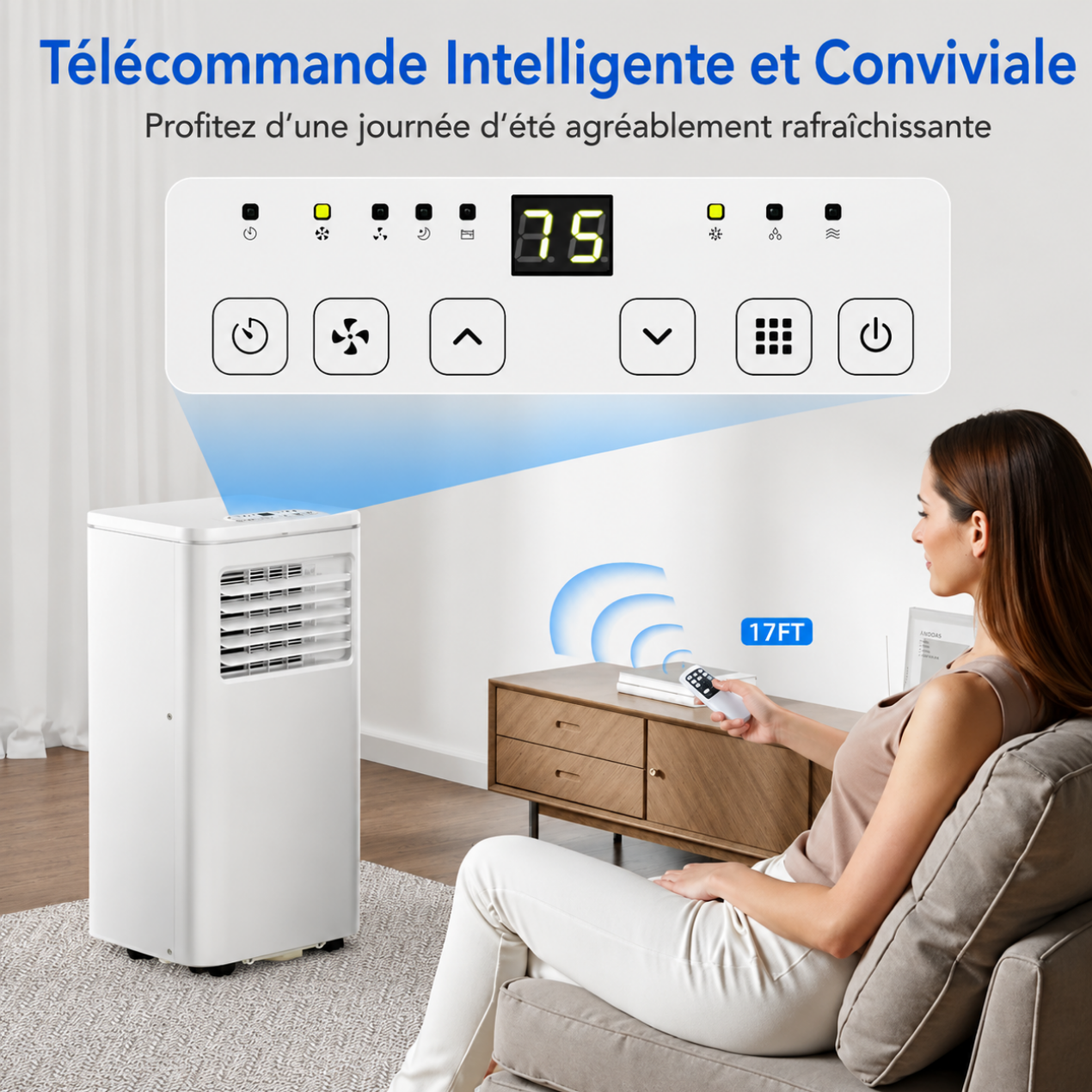 Climatiseur portable de 10 000 BTU avec télécommande et mode veille
