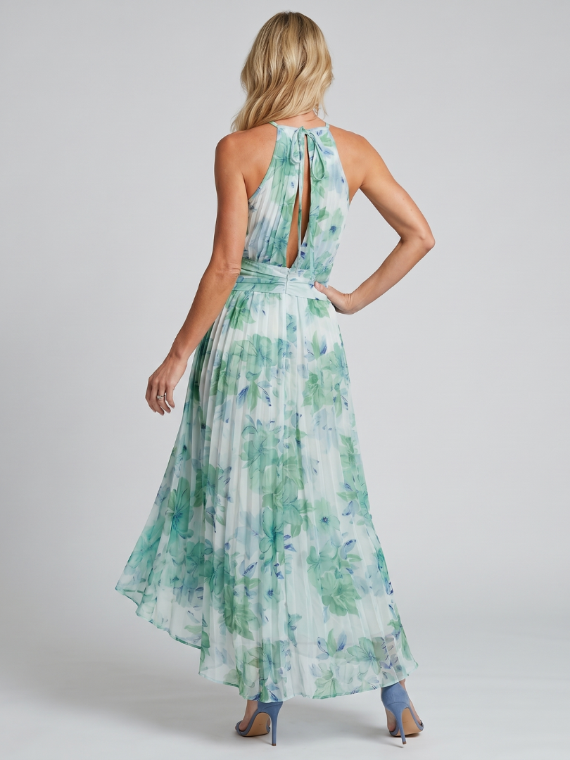 Portia Women's Midi Dress | Lightweight Floral Pleated, Halter Neckline 3