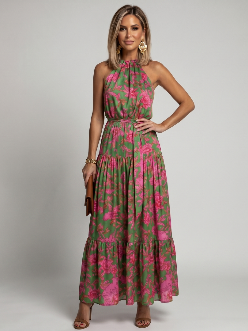 Ravishing Women's Midi Dress | Lightweight Draped Fabric, Sleeveless Halter 0