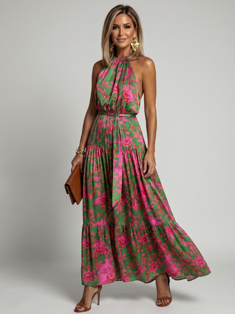Ravishing Women's Midi Dress | Lightweight Draped Fabric, Sleeveless Halter 1