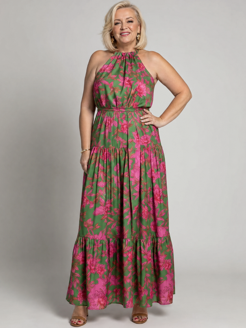 Ravishing Women's Midi Dress | Lightweight Draped Fabric, Sleeveless Halter 6