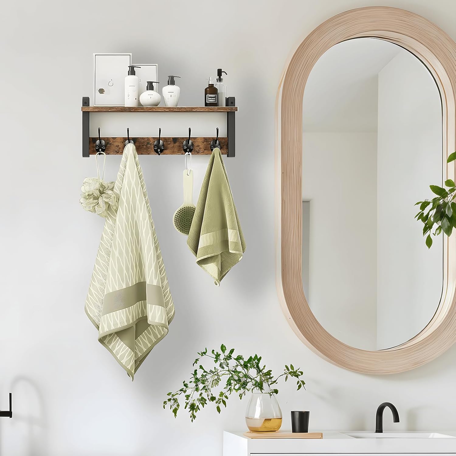 Ravora Porte-Manteaux Mural | Bois Rustique avec 5 Crochets Métalliques 7