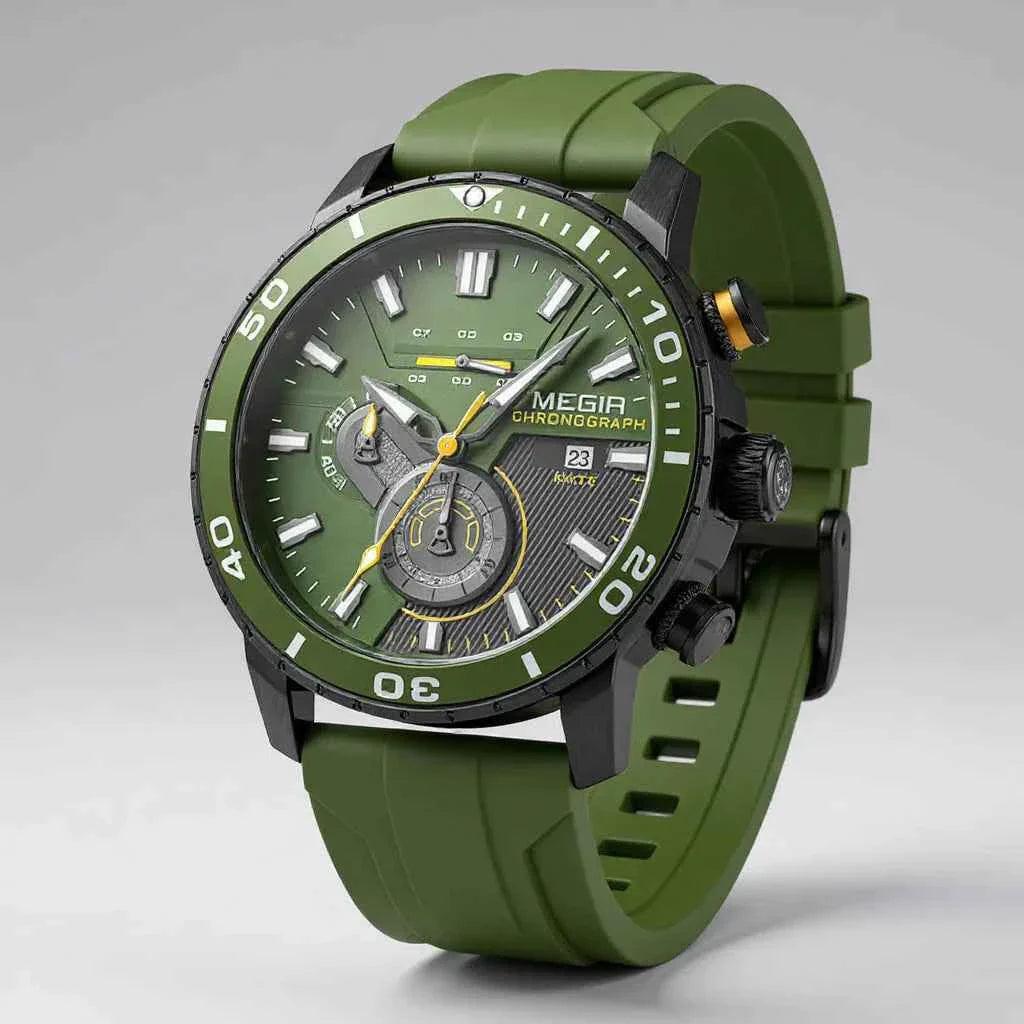 Romain Montre Chronographe Homme | Bracelet Silicone Vert Sportif 0