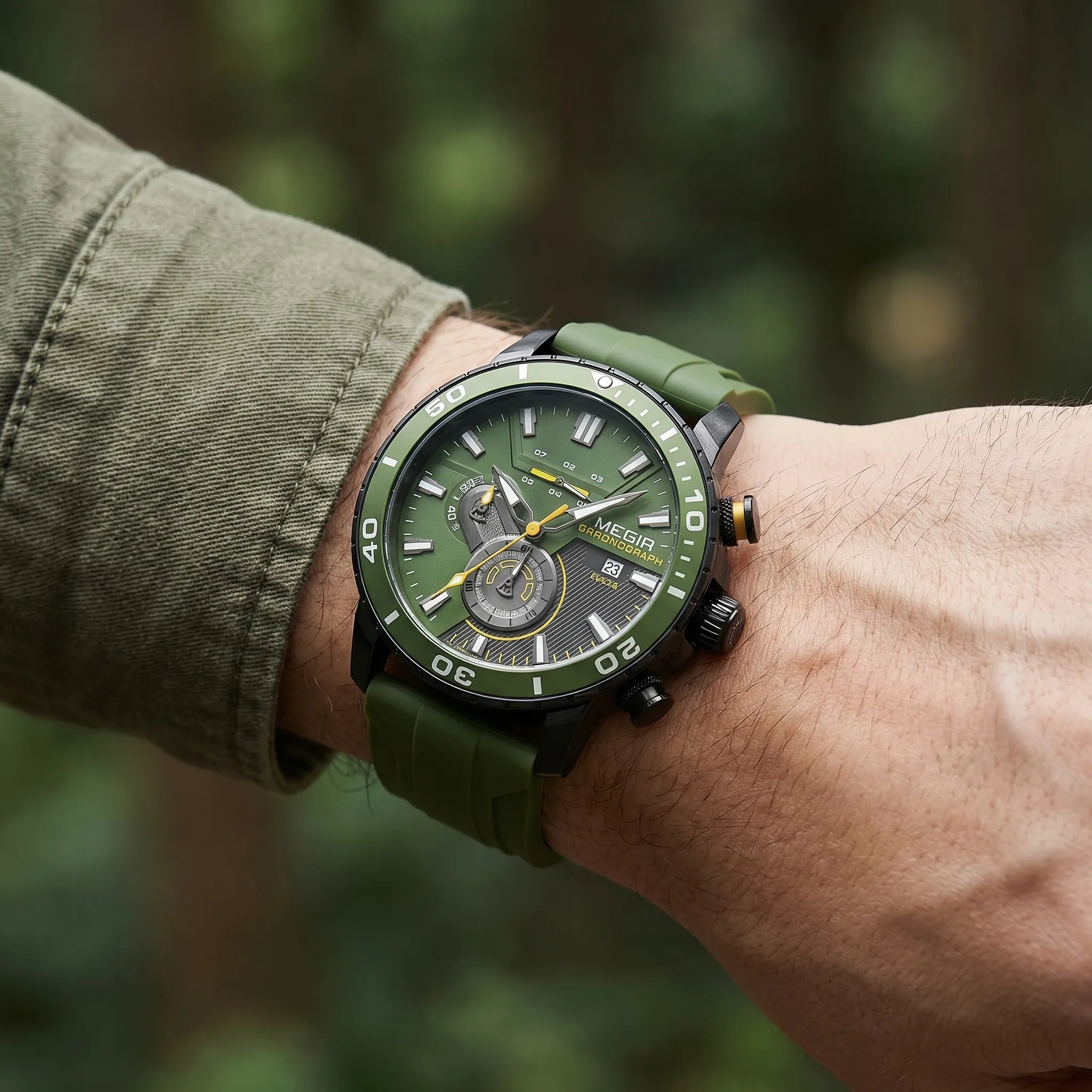 Romain Montre Chronographe Homme | Bracelet Silicone Vert Sportif 2
