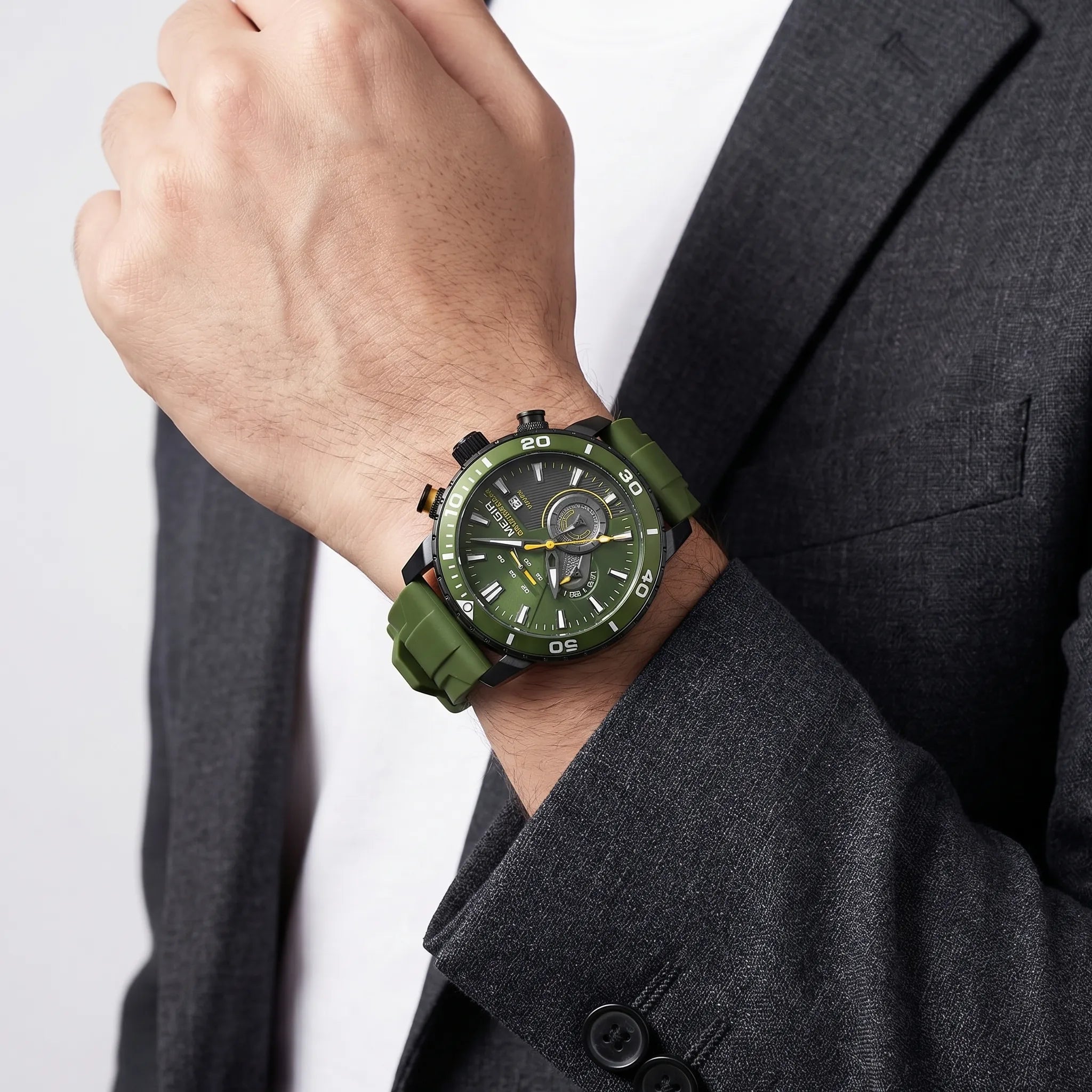 Romain Montre Chronographe Homme | Bracelet Silicone Vert Sportif 3