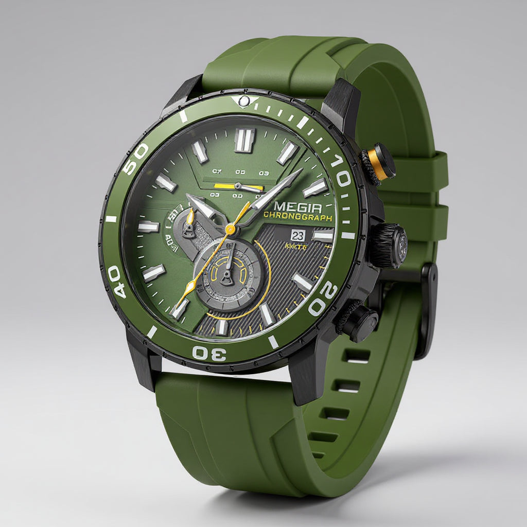 Romain Montre Homme | Chronographe Céramique Vert Armée 0