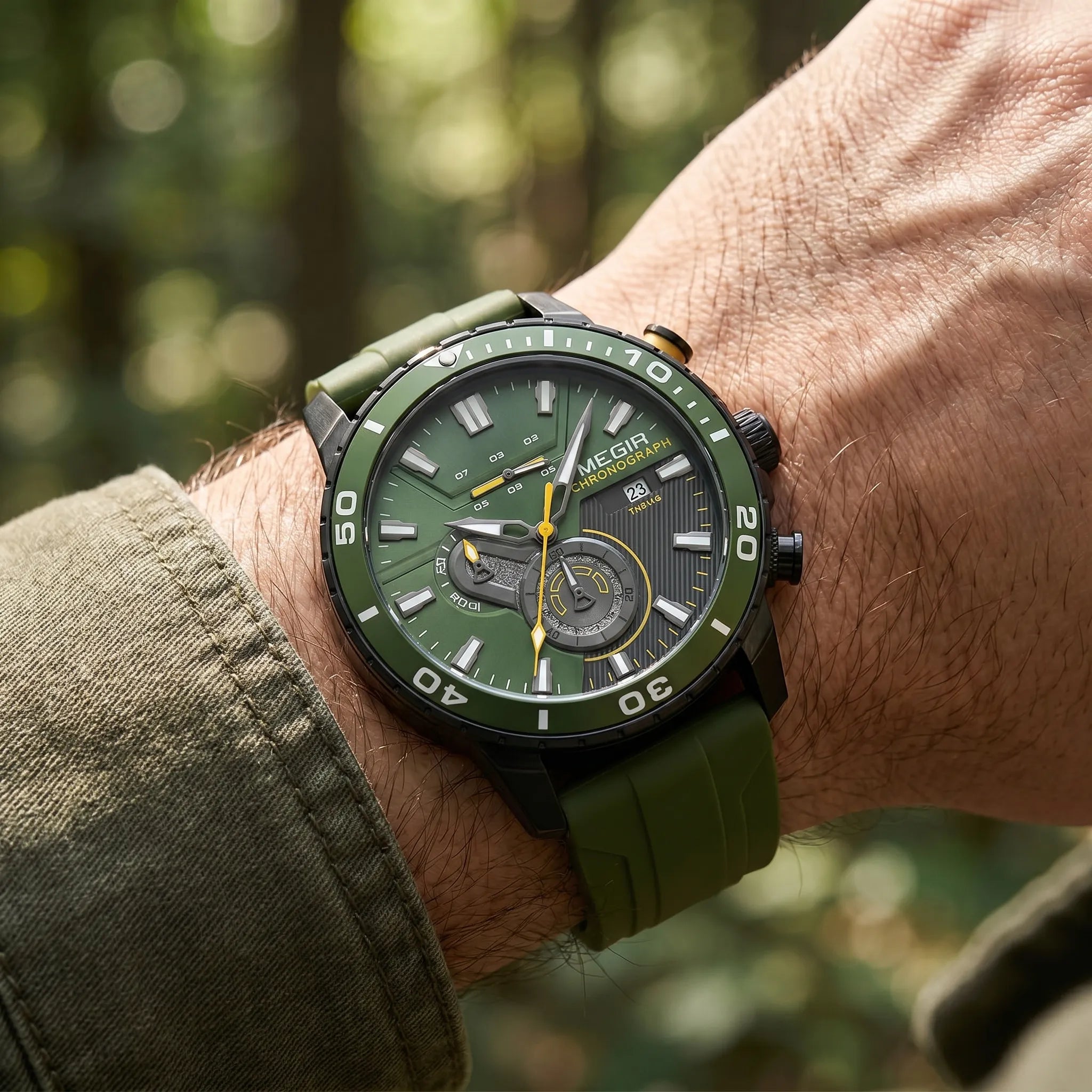 Romain Montre Homme | Chronographe Céramique Vert Armée 1