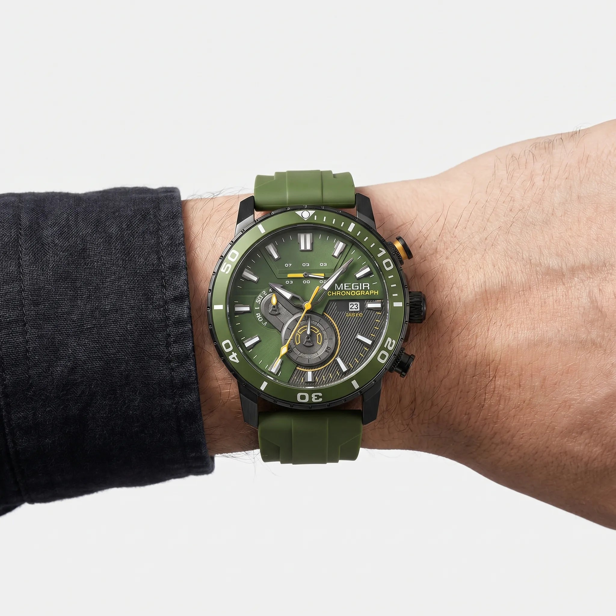 Romain Montre Homme | Chronographe Céramique Vert Armée 2