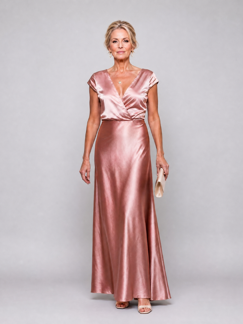 Sassy Women's Maxi Dress | Wrap Bodice with Cap Sleeves, Elegant Evening Wear 0