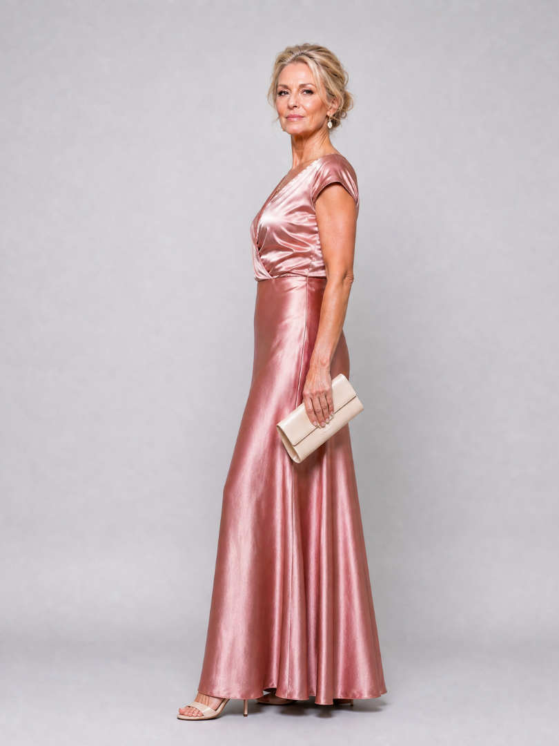 Sassy Women's Maxi Dress | Wrap Bodice with Cap Sleeves, Elegant Evening Wear 2