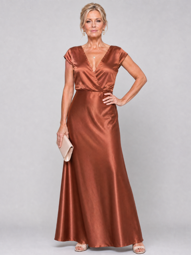 Sassy Women's Maxi Dress | Wrap Bodice with Cap Sleeves, Elegant Evening Wear 3