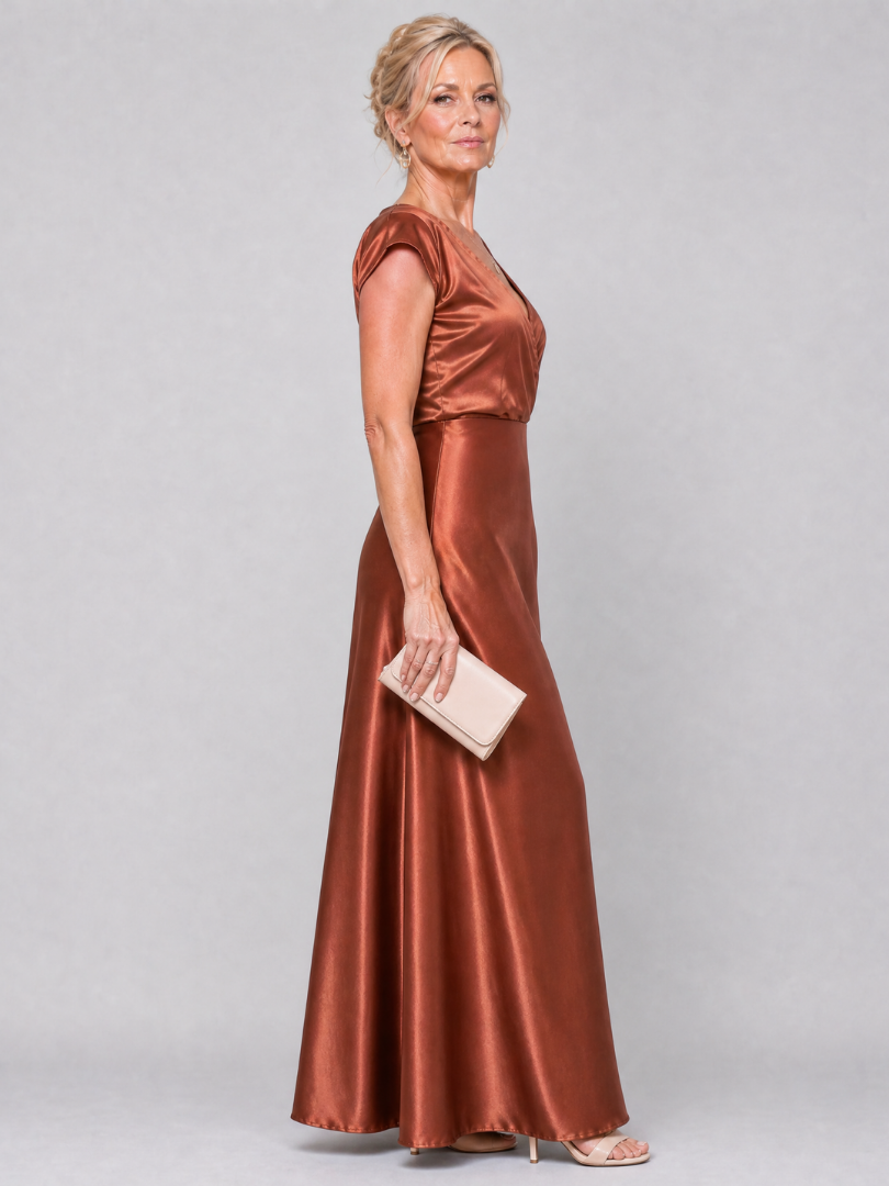 Sassy Women's Maxi Dress | Wrap Bodice with Cap Sleeves, Elegant Evening Wear 4