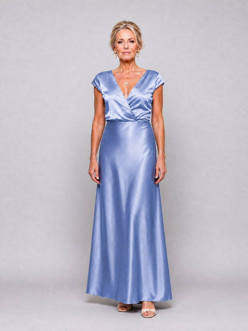 Sassy Women's Maxi Dress | Wrap Bodice with Cap Sleeves, Elegant Evening Wear 5