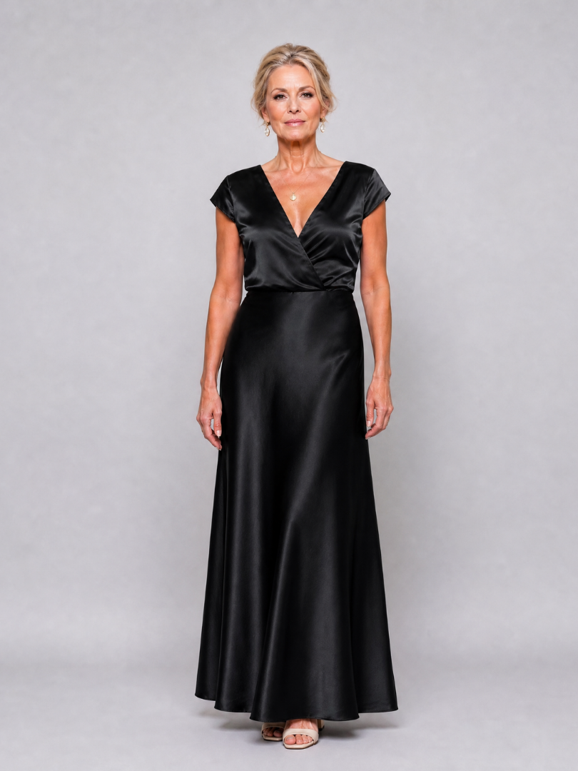 Sassy Women's Maxi Dress | Wrap Bodice with Cap Sleeves, Elegant Evening Wear 7
