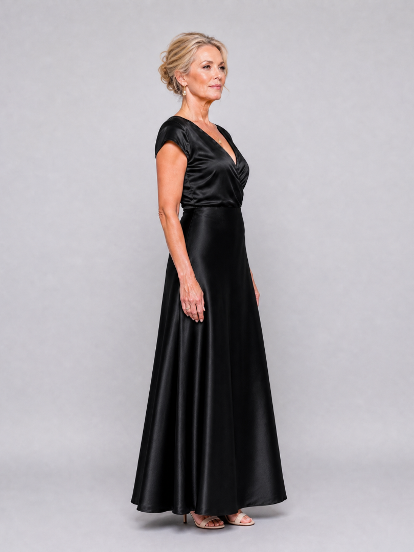 Sassy Women's Maxi Dress | Wrap Bodice with Cap Sleeves, Elegant Evening Wear 8