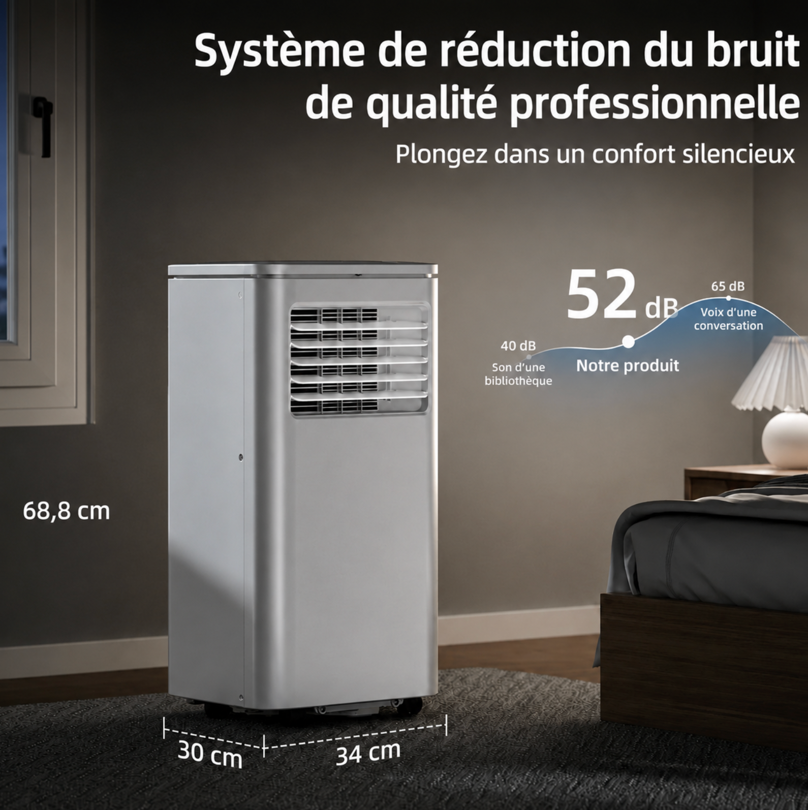 Climatiseur portable de 10 000 BTU avec télécommande et mode veille