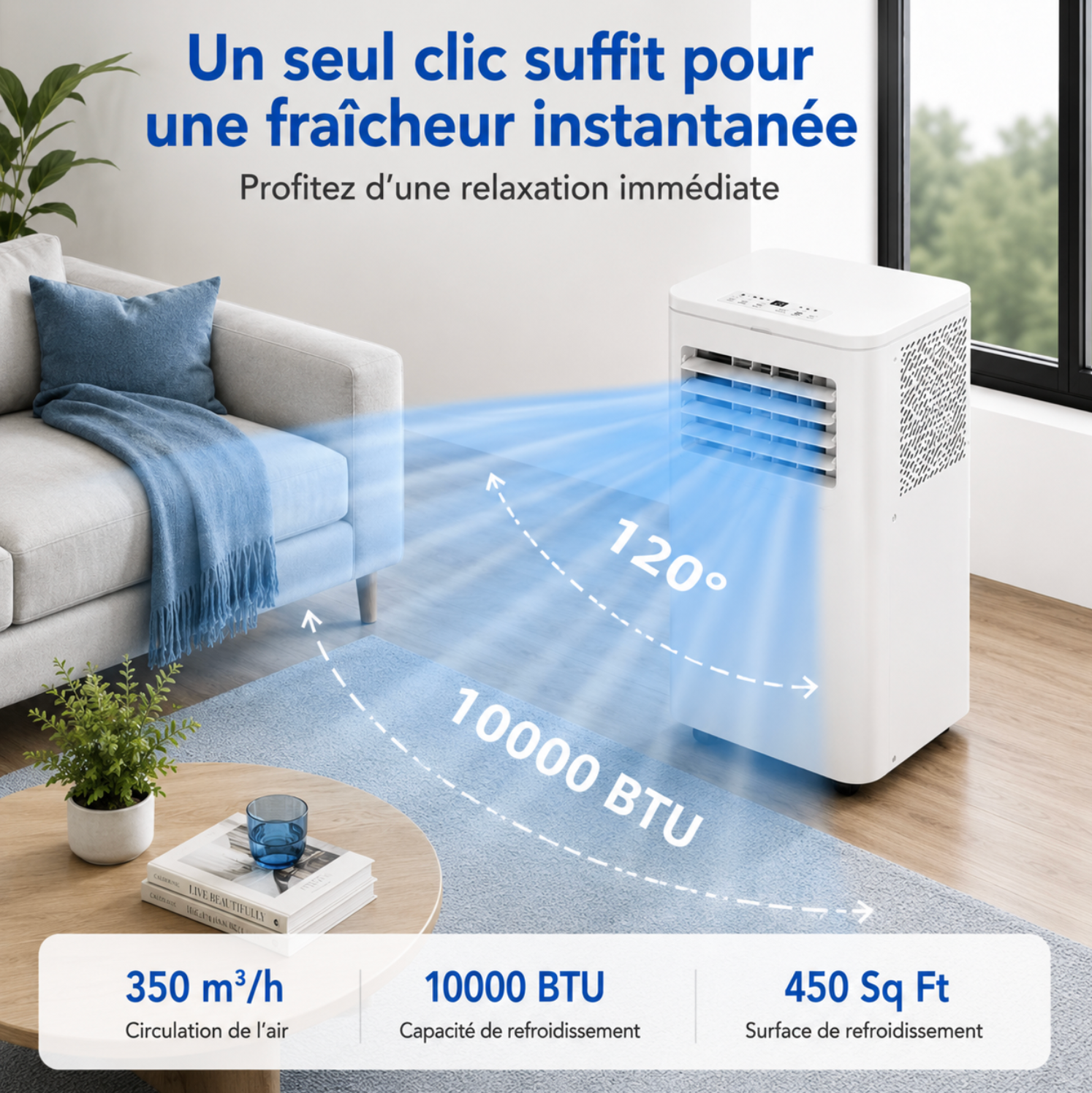 Climatiseur portable de 10 000 BTU avec télécommande et mode veille