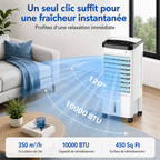 Climatiseur portable de 10 000 BTU avec télécommande et mode veille
