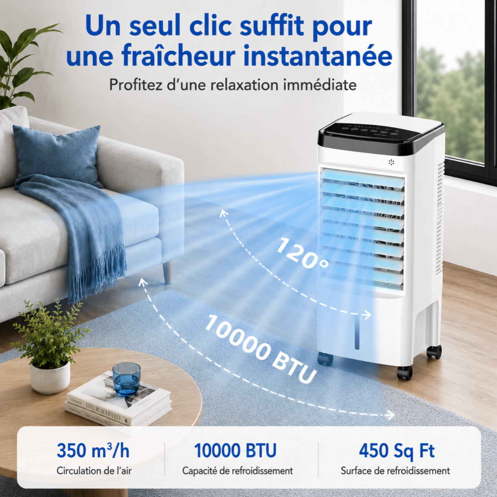 Climatiseur portable de 10 000 BTU avec télécommande et mode veille
