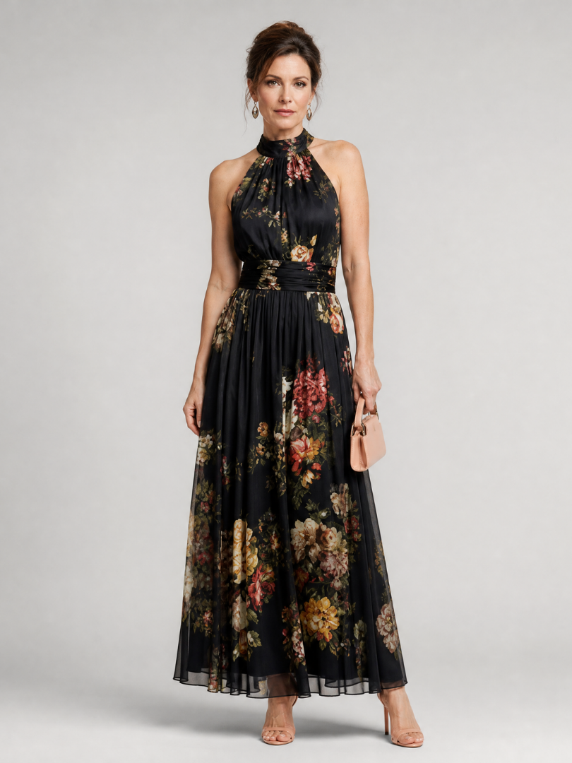 Sior Women's Midi Dress | Floral Halter Neck, Elegant Summer Dress 0