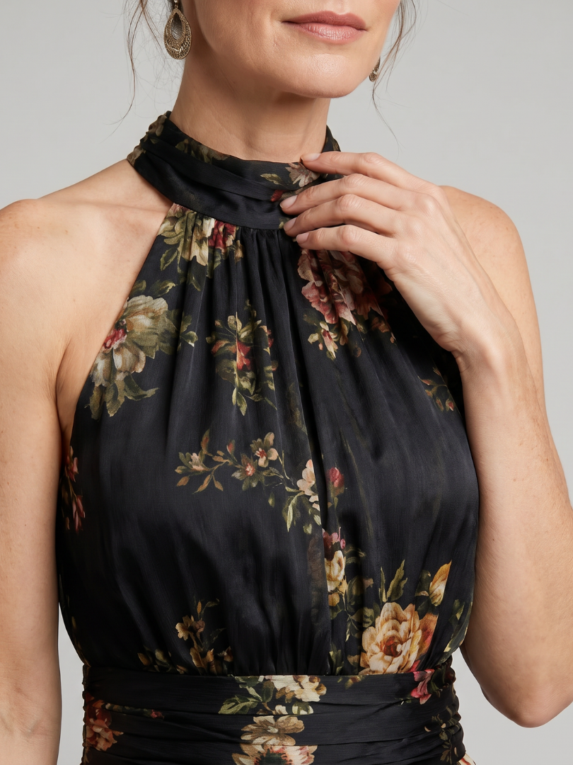 Sior Women's Midi Dress | Floral Halter Neck, Elegant Summer Dress 2