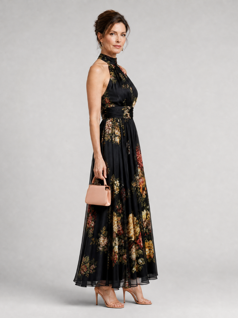Sior Women's Midi Dress | Floral Halter Neck, Elegant Summer Dress 3
