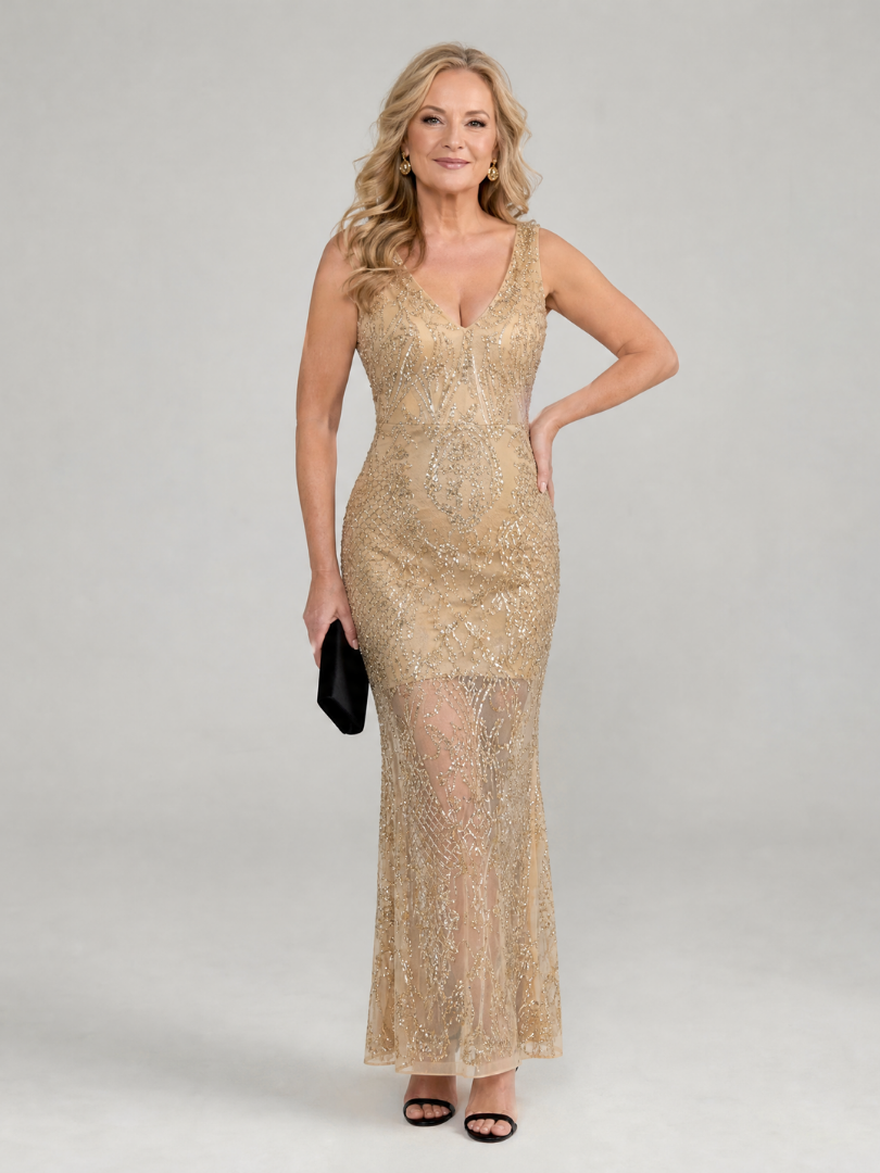 Sire Women's Midi Dress | Sequin Embellished, Sheer Panel 0