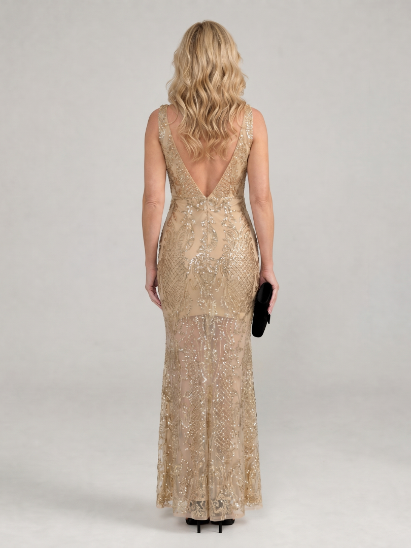 Sire Women's Midi Dress | Sequin Embellished, Sheer Panel 3