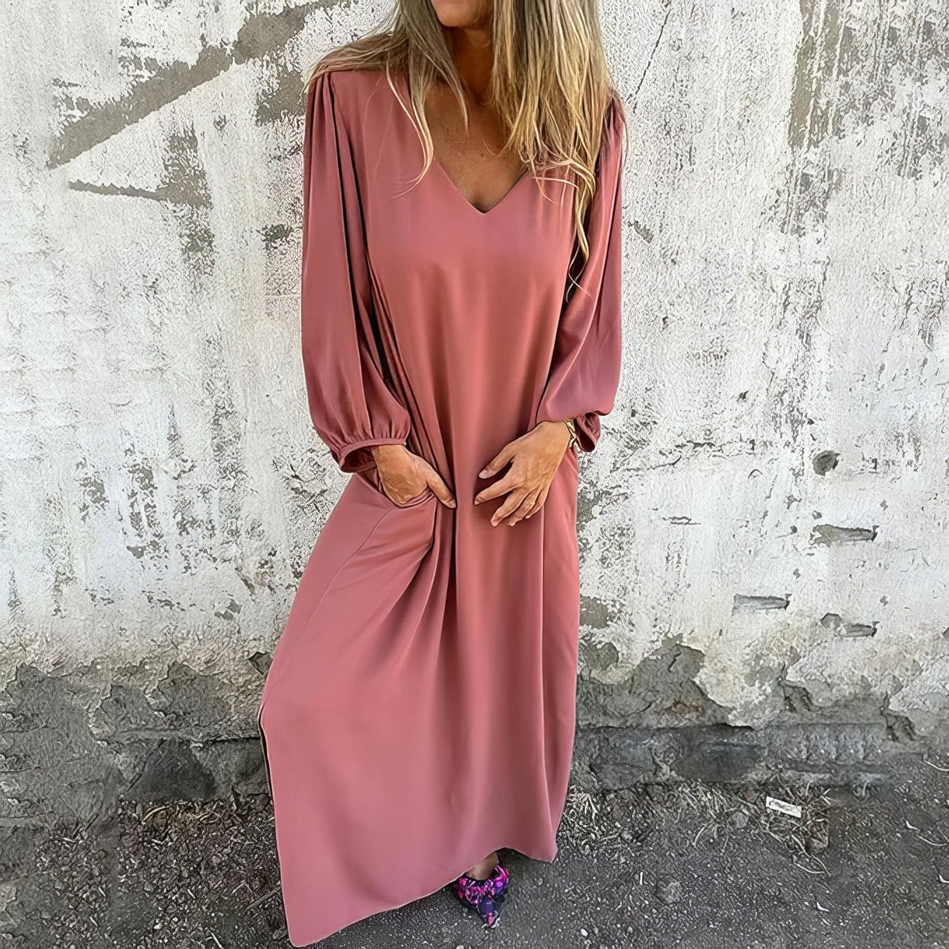 Sophisticated Women's Maxi Dress | Elegant Draped Design with Side Slit 1