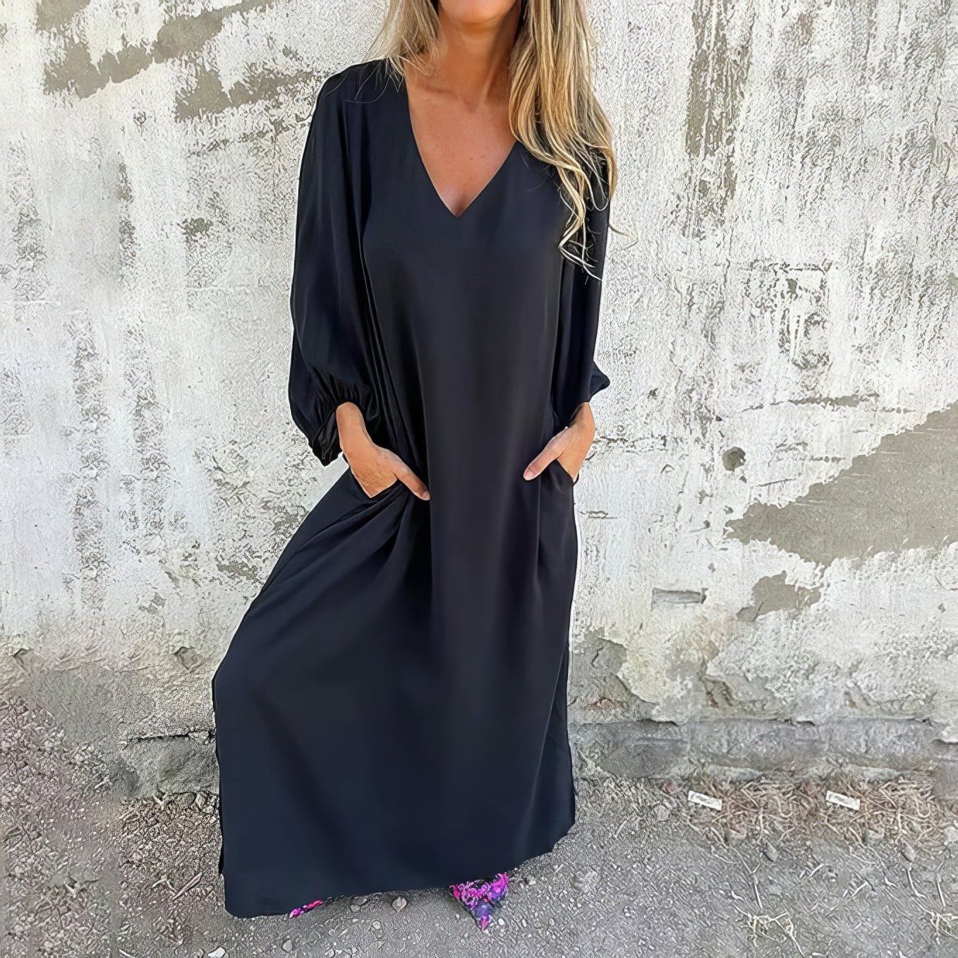 Sophisticated Women's Maxi Dress | Elegant Draped Design with Side Slit 2