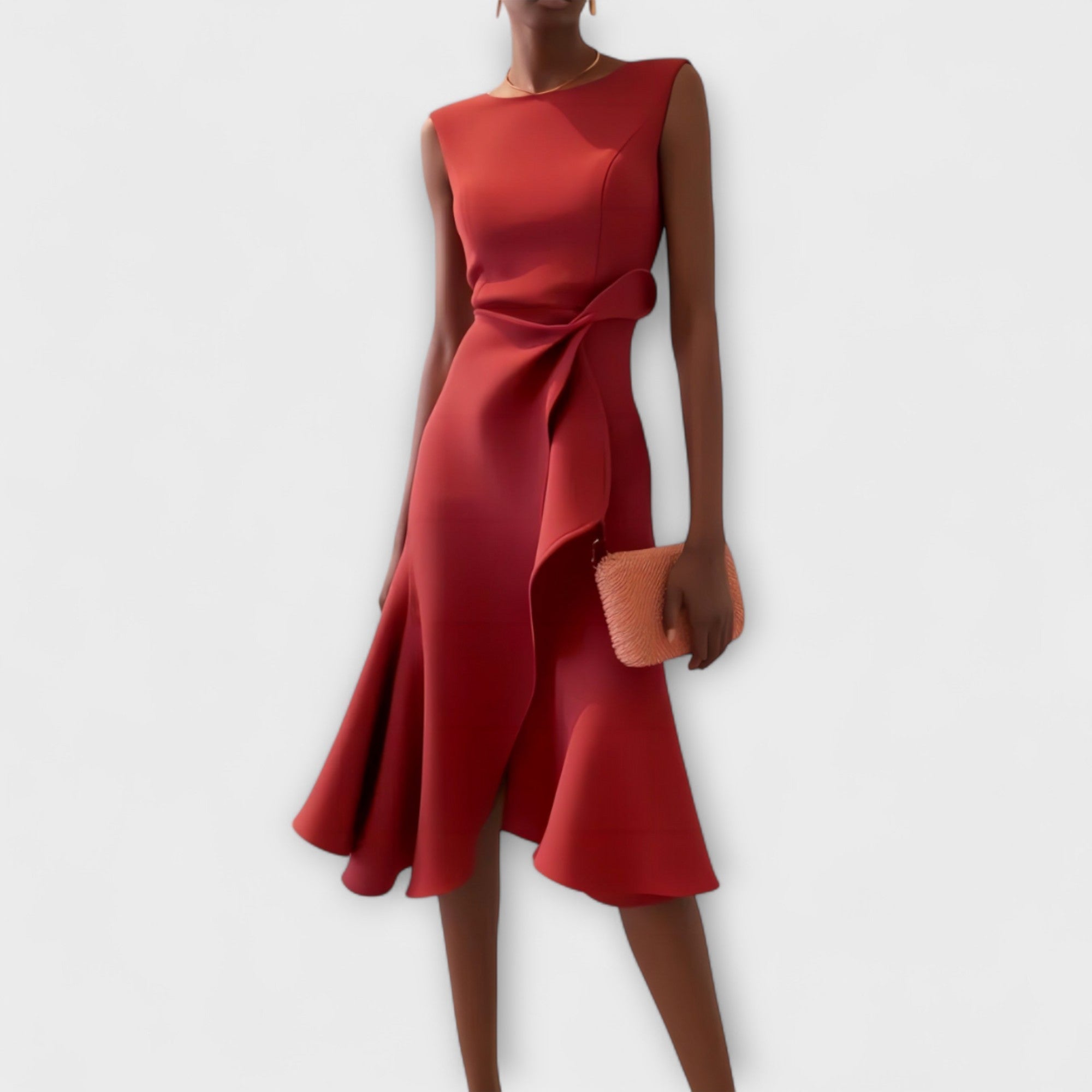 Sophisticated Women's Midi Dress | Asymmetric Draped Design 0