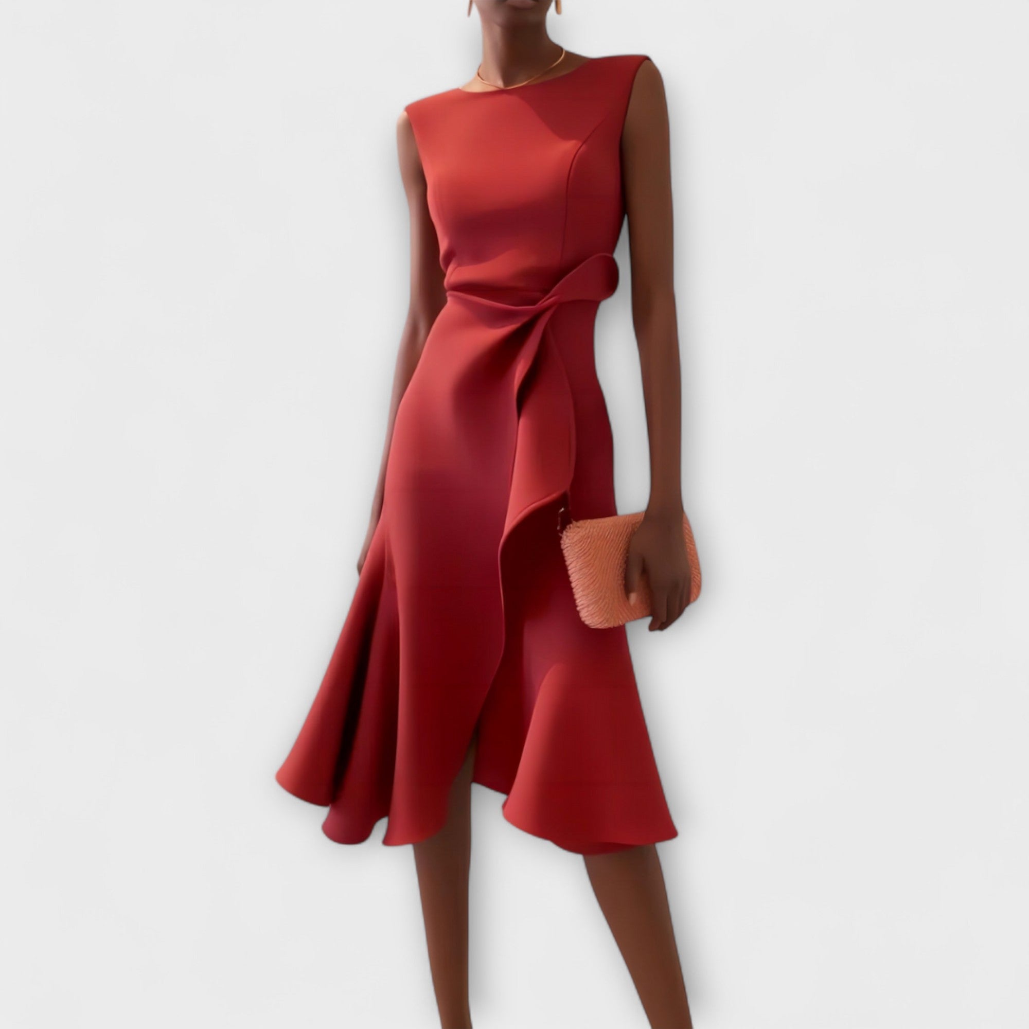 Sophisticated Women's Midi Dress | Asymmetric Draped Design 0