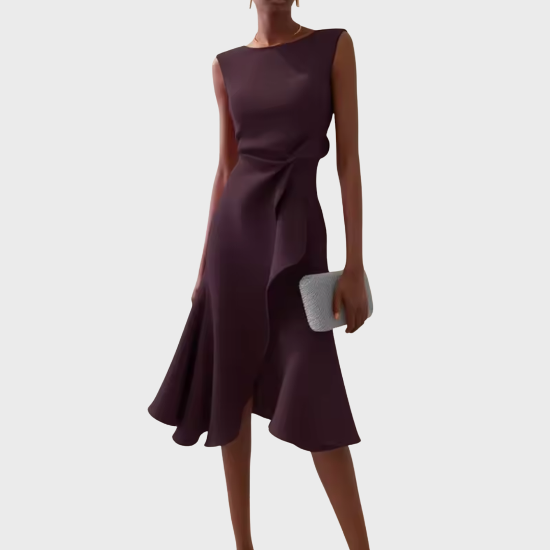 Sophisticated Women's Midi Dress | Asymmetric Draped Design 10