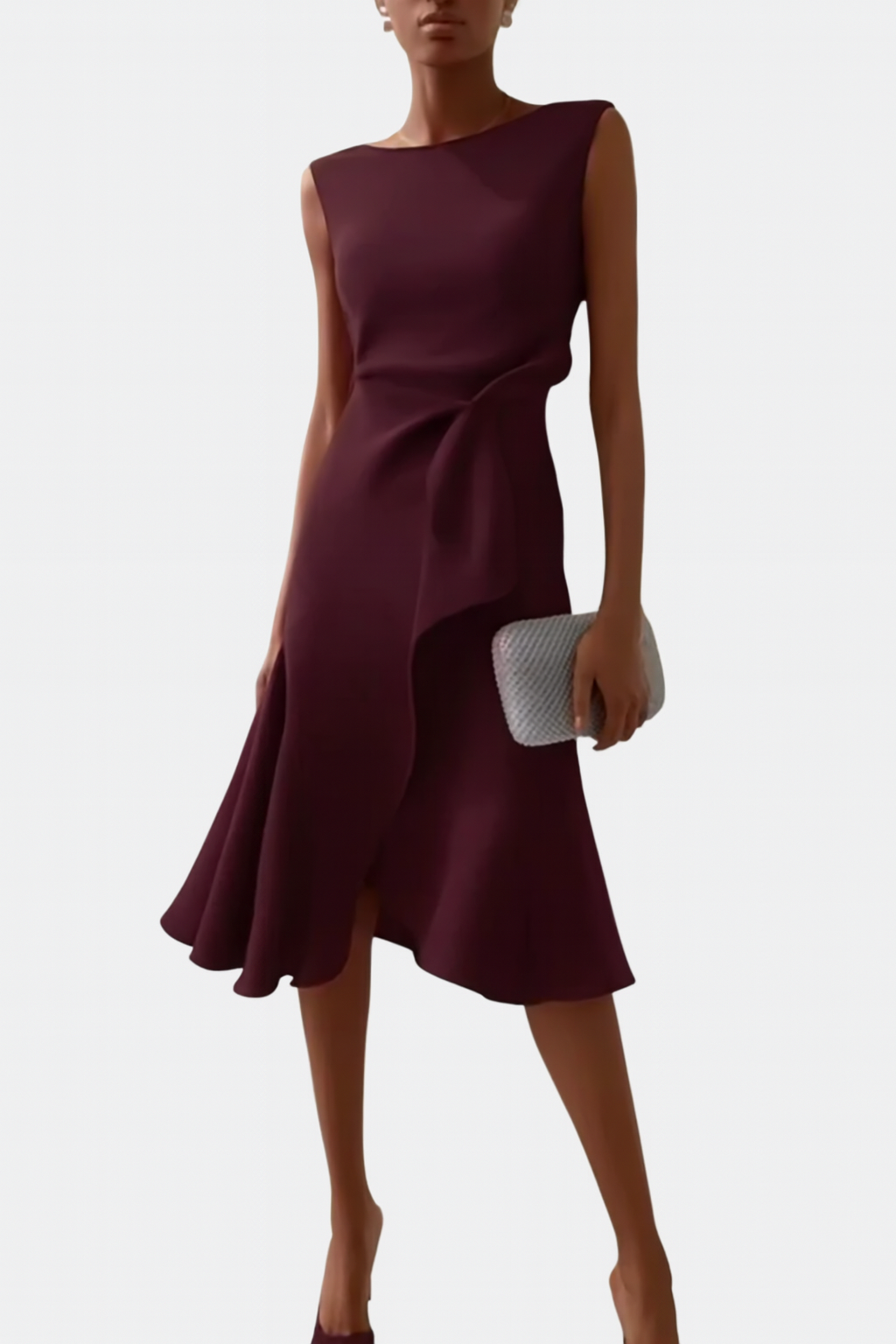 Sophisticated Women's Midi Dress | Asymmetric Draped Design 11