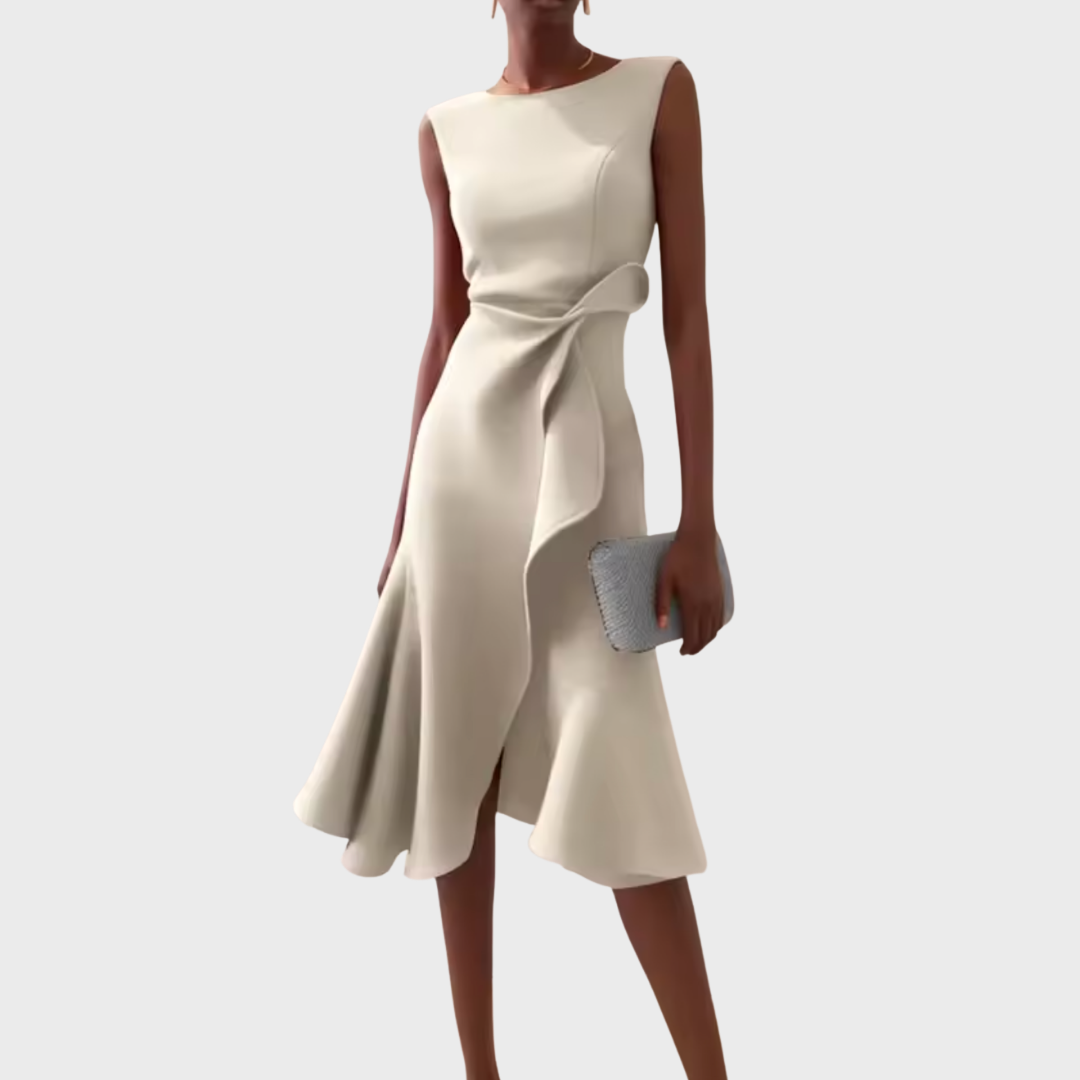 Sophisticated Women's Midi Dress | Asymmetric Draped Design 9