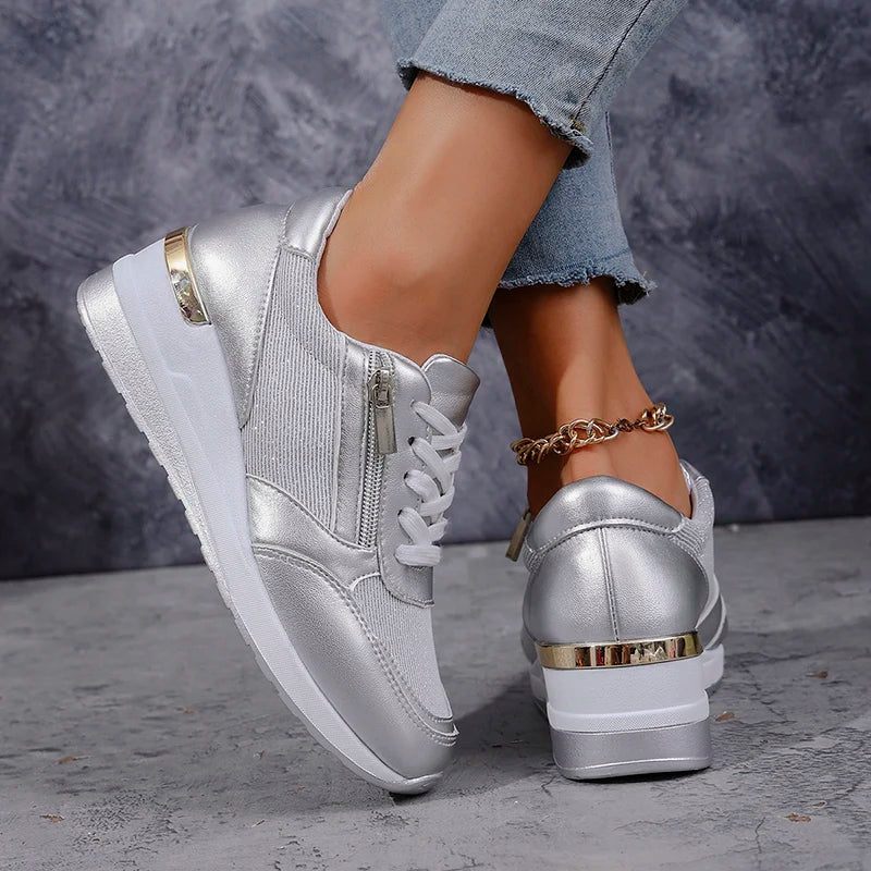Stellara Women's Sneakers | Metallic Upper, Dual Fastening 1