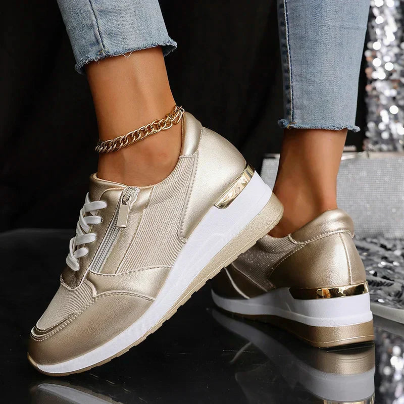 Stellara Women's Sneakers | Metallic Upper, Dual Fastening 4