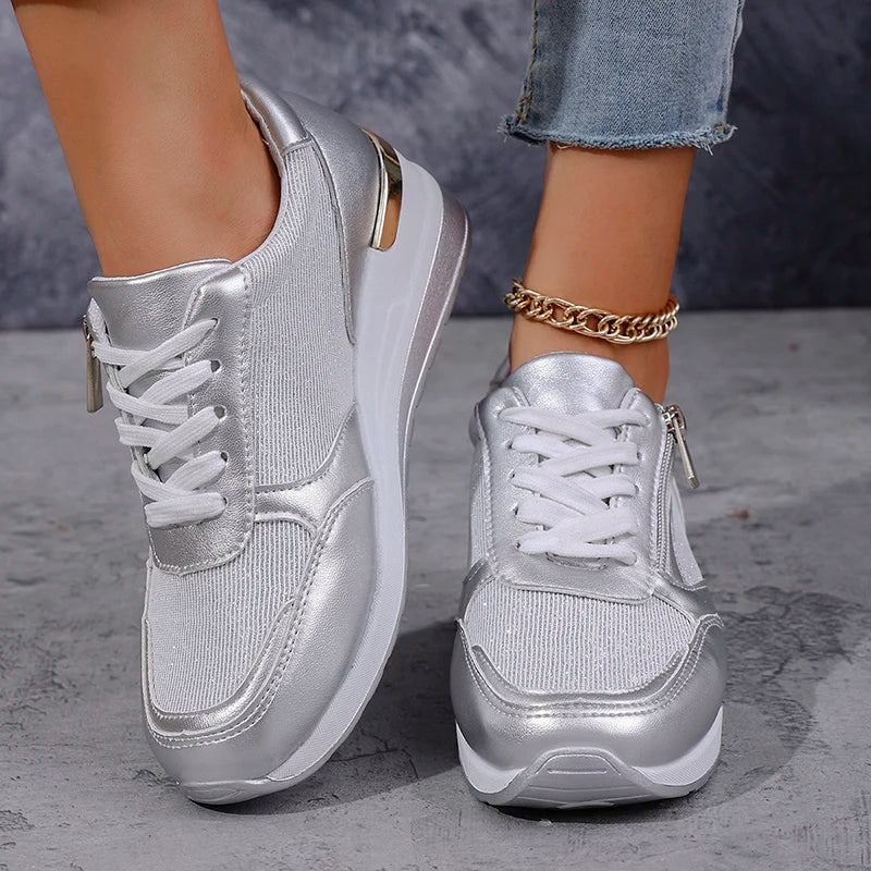 Stellara Women's Sneakers | Metallic Upper, Dual Fastening 7