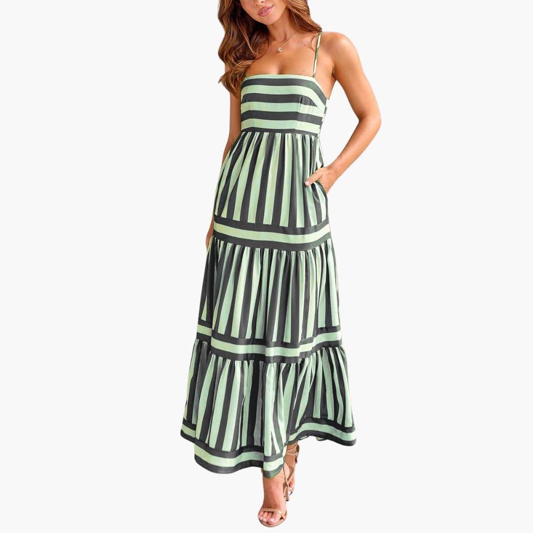 Stylish Women's Maxi Dress | Striped Design, Adjustable Straps, Plus Size Available 4